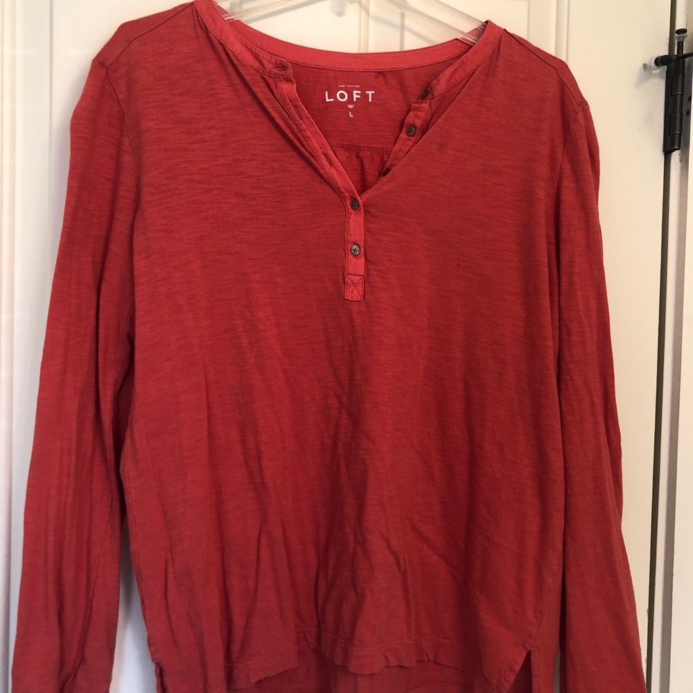 LOFT - super soft Henley shirt. Large. Coral color